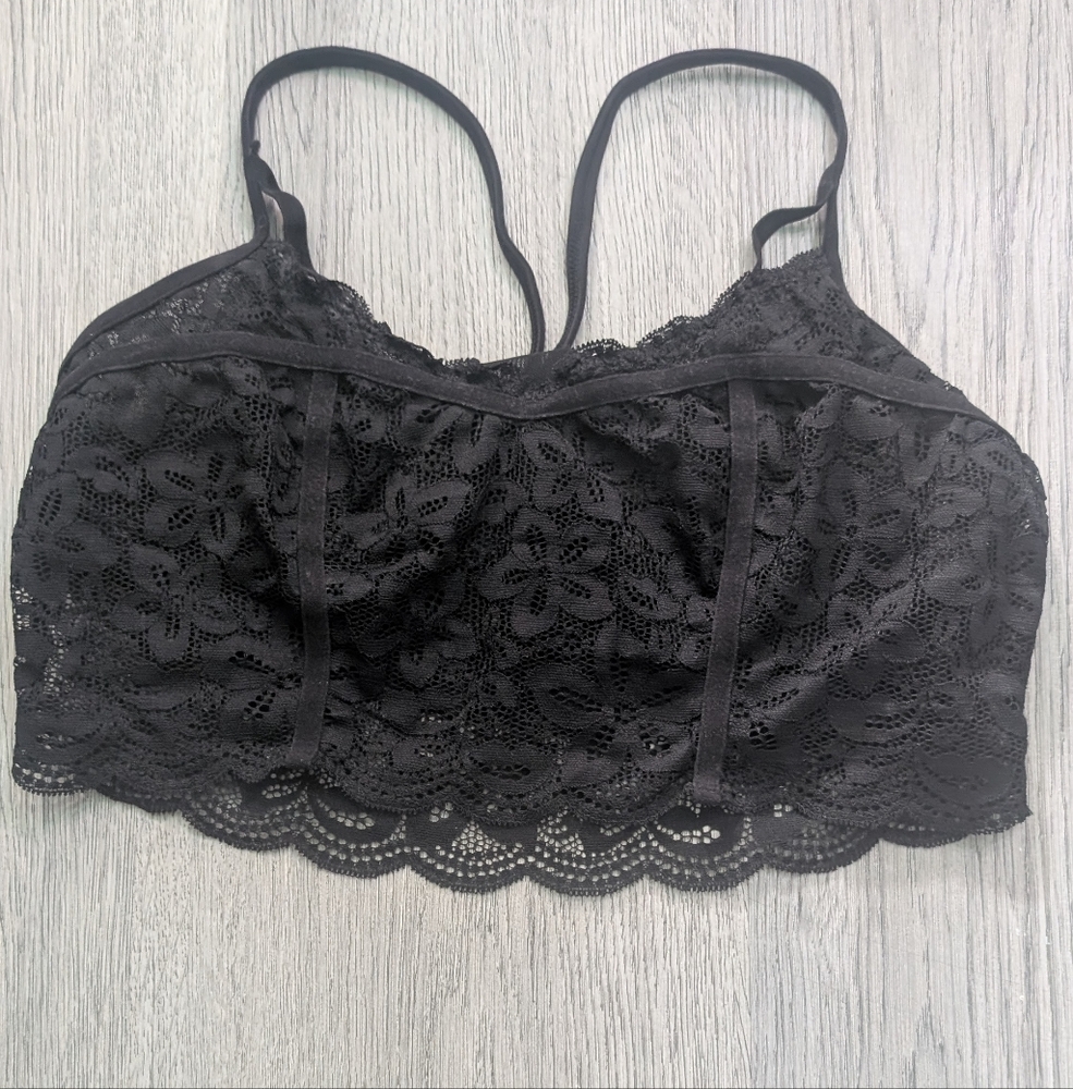 Aerie Black Lace Racerback Bralette Small Coquette Balletcore Soft Goth Y2K